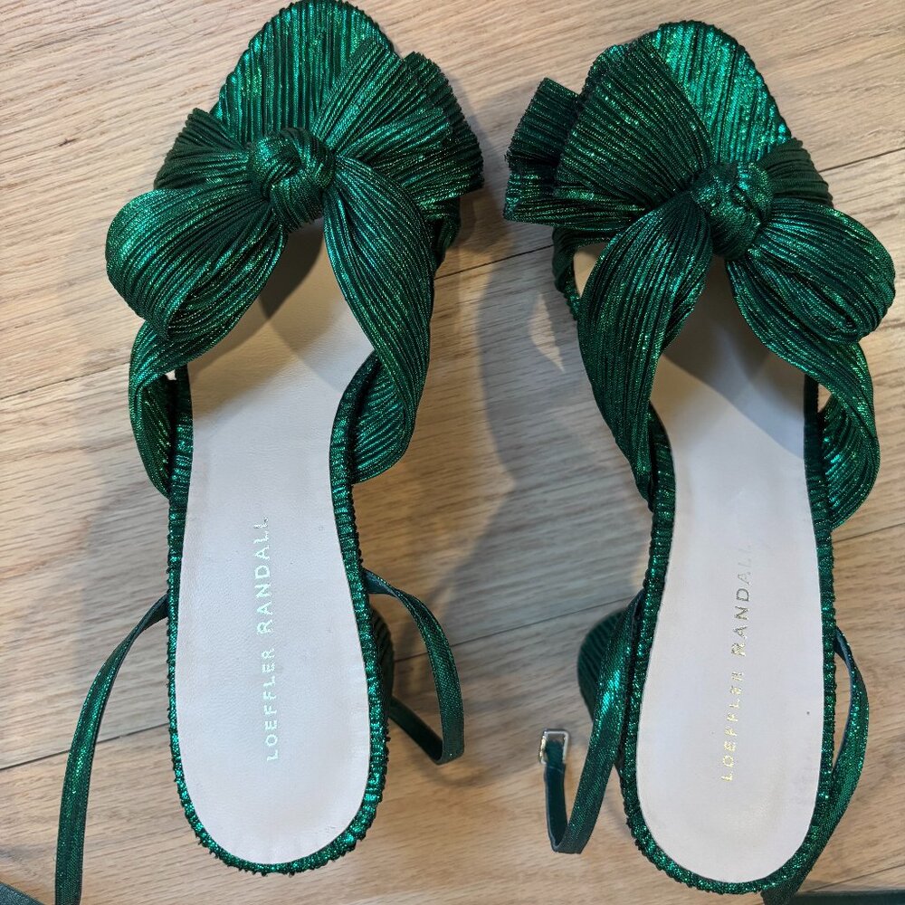 Loeffler Randal Green Metallic Bow Heels - Size 10.5
